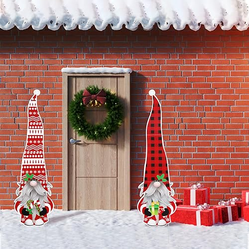 2pz Decorazioni Natalizie da Giardino, 110cm Grandi Cartelli da Giardino con Gnomi Natalizi con Paletto in Metallo Decorazioni Natalizie da Giardino per Esterni Decorazione