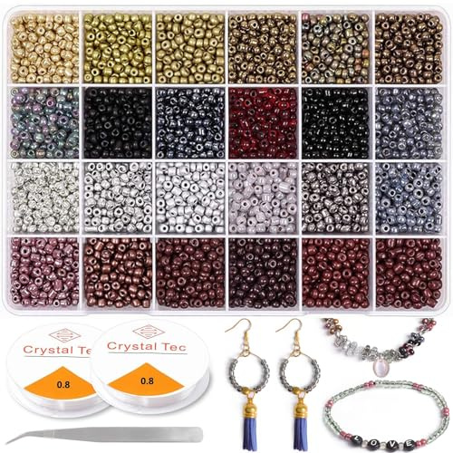 Prettme 4mm Dunkelbraun Rocailles Perlen zum Auffädeln, Armbänder Selber Machen, 3360 Stück Glasperlen Bastelperlen für Schmuckherstellung DIY Halskette Ohrringe und Handwerk