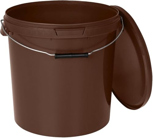 BenBow - Eimer mit Deckel braun 20x 20 Liter - lebensmittelecht stabil luftdicht auslaufsicher geruchsneutral - Aufbewahrungsbehälter aus Kunststoff - Metalgriff - Rissfester Griff, leer - zur Hause