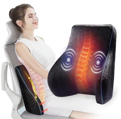 COMFIER Massagekissen gegen Rückenschmerzen Lendenwirbelkissen mit 3 Massagemodi 2 Wärmestufen, Rückenstützkissen,Gedächtnis Schaum, verstellbare Gurte,geeignet für Zuhause Büro praktische Geschenke