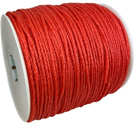 6mm Orange Polypropylene Rope x 250 Metre Reel, Cheap Nylon Twisted Poly Ropes Draw Cord - RopeServices UK