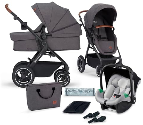Kinderkraft B-TOUR Kombikinderwagenset 3 in 1 komplettset, Kinderwagen bis 22 kg mit Kindersitz I-SIZE 40-75 cm, großen XL-Sitz, wasserdichtes Verdeck mit UPF50+ Filter, Grau