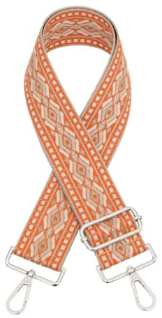 Whakano Boho-Stil Breite Verstellbarer Schultergurt Taschengurt Breit 5CM,für Damen & Herren,Längenverstellbarer 75-130cm Schulterriemen,DIY Zubehör für Tasche,Silberne Schnalle,Orange