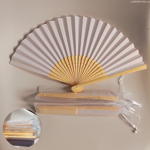 gume Handfächer mit Gravur, personalisierbar, für Hochzeit, handgefertigt, Seidenfächer, Handfächer für Hochzeitsgäste, dekorativer Fächer (30 Stück, 21 x 37 cm)