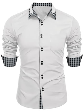 crazy bean Camicia da Uomo a Maniche Lunghe Camicia Manica Lunga Slim Fit Camicia Classico Elegante Camicia per Business Formal M-3XL(Bianco,L)