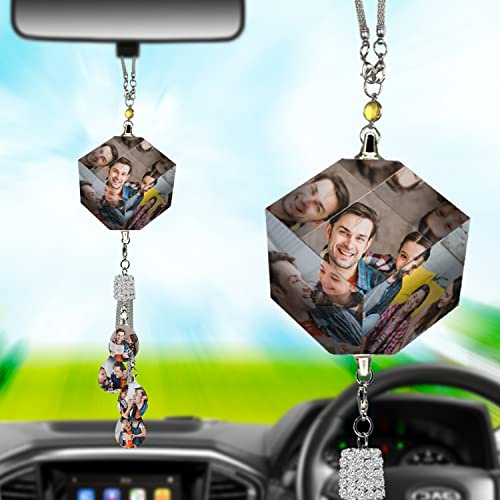 Personalisierter Modischer Auto-Innenraum-Anhänger, mit Individuellen Fotos, Auto-Anhänger für den Rückspiegel, Täglich Sichtbares Erinnerungsgeschenk für Papa, Vatertag, Würfel-Stil