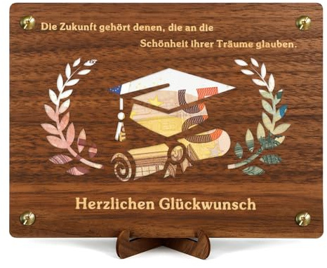 Giftota Abschluss Geschenk Holz, Bestandene Prüfung Geschenk zum Bachelor, Abitur 2026, Master, Doktor, Geldgeschenke Verpackung mit Glückwunschkarte