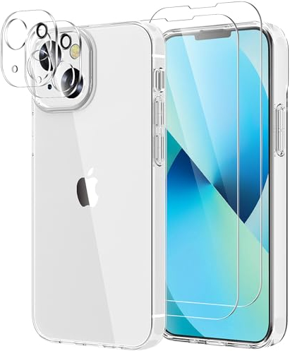 YIRSUR 3 in 1 Kristallklar Hülle für iPhone 13 mit 2 Stück Glasfolie und 2 Stück Kamera Glasfolie, [Ultra Dünn] Klar Handyhülle Transparent Weiche TPU Silikon Kratzfest Schutzhülle Elastisch
