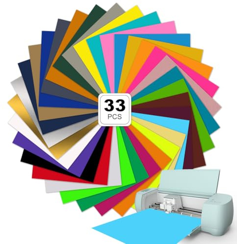 33 Farbe Smart Iron On für Cricut Explore 3/Maker 3, Plotterfolie Textil Smart Heat Transfer Vinyl Rollen, Flexfolie Plotter Textilien zum Aufbügeln für DIY T-Shirts, Hoodie, Stoffe, 33x33cm