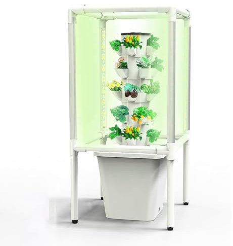 YZRDCXM Garden Hydroponic Growing System,30 Hole Hydroponics Tower,with LED Grow Light, Indoor Smart Garden Kit Aeroponics Growing Kit with Hydrating Pump,Adapter,Net Pots,Timer