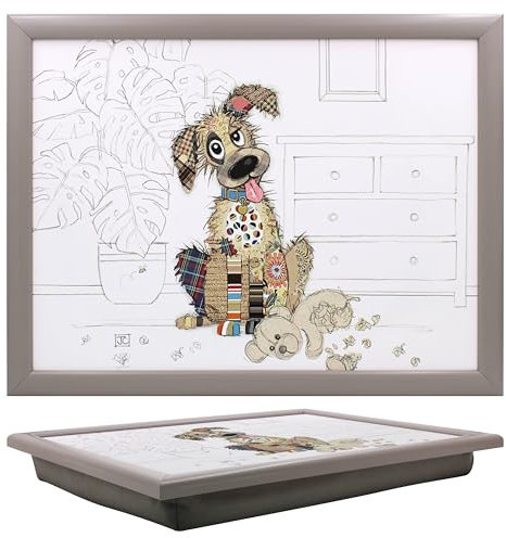 Lesser & Pavey Bug Art Murphy Mutt Knietablett mit Sitzsack zum Servieren von Gerichten, schöne Knietabletts zum Essen auf dem Schoß zum Abendessen oder zum Atmen, neu gestaltete Lebensmitteltabletts