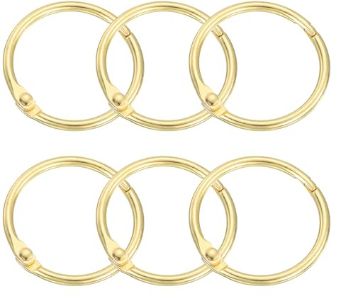 QUARKZMAN Duschvorhangringe, 6 Stück - Runde Duschvorhanghaken aus Kohlenstoffstahl, 1,22 Zoll Loose-Leaf-Binder-Ringe für Duschvorhangstangen (Gold)