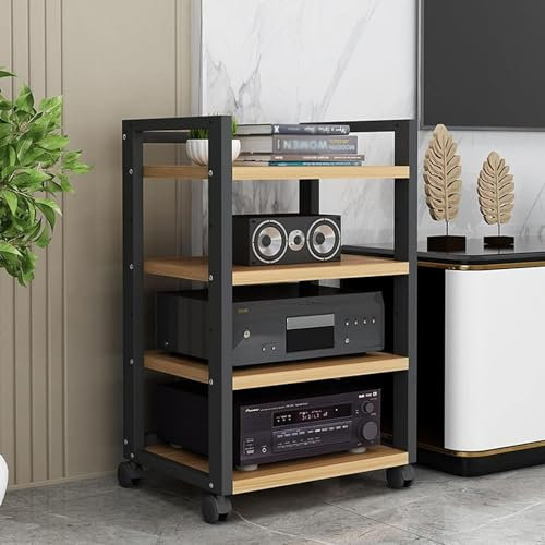 Verstellbarer AV-Media-Ständer mit 4 Ebenen, Holzkomponentenschrank mit multifunktionalem Stereo-Turm für Zuhause/Büro, B55 x 40 x 79 cm