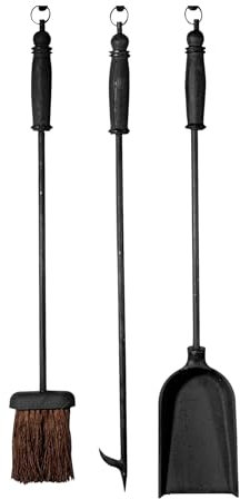 degawo Schwarzes Gusseisen Kaminbesteck, Besen, Schaufel, Haken 2. Wahl