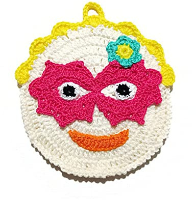 Presina ad uncinetto panna e fucsia maschera di Carnevale 13 cm (42PRS) - Made in Italy