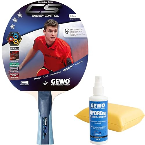Bundle aus GEWO CS Energy Control - ITTF genehmigt - Tischtennis Schläger mit kontrolliertem Belag, konkav, 1,8mm Schwamm+ Gewo HydroTec Tischtennis Reinigungsset mit Reinigungsschwamm,100ml