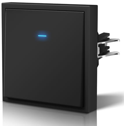 BSEED Interruptor pared Mate,Basculante con Garfio,Botón Pulsador con Pilotitos LED,Fácil Instalación,C-Series,1 Gang 1 Vía,80mm Negro