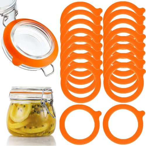 18 PCS Jar Seals,Silicone Replacement Gaskets Seals Orange Jar Seals Replacement, Waterproof Silicone Jar Gaskets Replacement,Bottle Cap Sealing Gaskets,for Glass Clip Top Jars Storage Jars