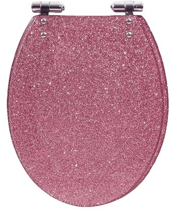 Abattant WC en résine pailletée avec fermeture douce et libération rapide Rose 36 x 42 cm