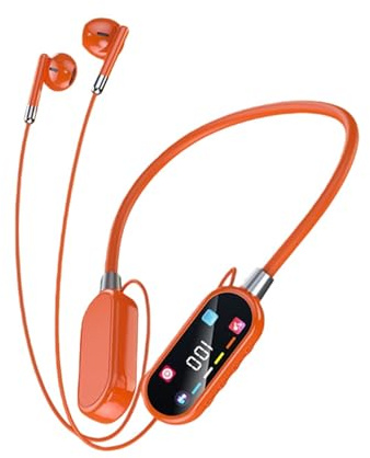 GZLMMY Wireless Neckband Earphones with LED BT5.4 20H Play time Water Resistant Noise Cancelling for Sports and Gaming (Orange)