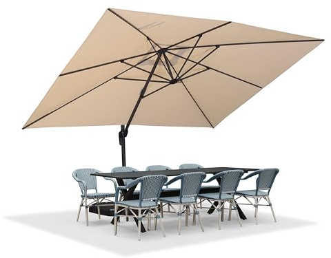 PURPLE LEAF 3 X 4 M Garden Cantilever Parasol, Large Rectangle Patio Umbrella with Crank Handle and Tilt for Balcony and Outdoor, Beige