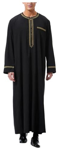 Abaya Herren O-Ausschnitt Kaftan Gebetskleidung - Mittlerer Osten Ethnisch Kandoura Saudi Stil Dishdasha Islamische Kleidung Muslimische Kleider Lange Ärmel Retro Tunika Arabische Kleidung Für Männe