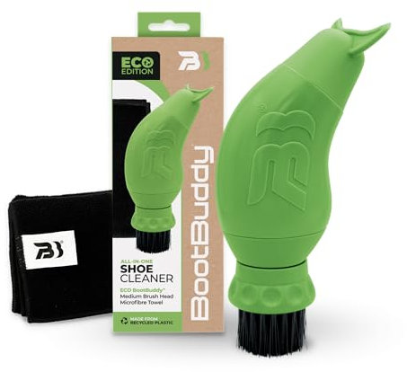 Eco BootBuddy® Sustainable Shoe Cleaning Kit – Made from Recycled Plastic – Feat. Strong Brush-Head, Built-in Water Tank and Durable Scraper with Quick-Dry Towel – Award-Winning Portable Boot Cleaner
