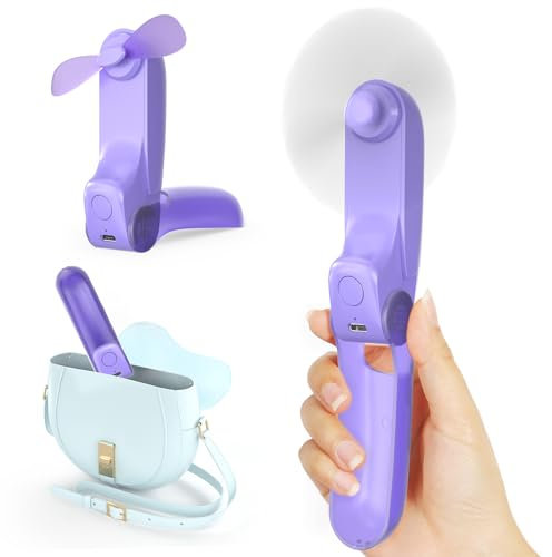 Koonie Handfläkt, mini bärbar handfläkt, 2 vindhastigheter och 8 timmar, vikbar USB-fläkt, tyst personlig fläkt, batteridriven uppladdningsbar med powerbank – lila