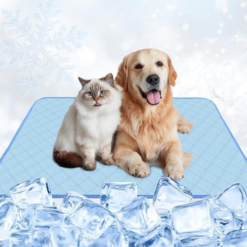 TorDerL Kühlmatte Hund XL 100×65cm Waschbar Eissilk Hundekühlmatte für Hunde & Katzen selbstkühlend rutschfest wasserdicht für Käfig Bett Nest Auto Sommer (Blau)