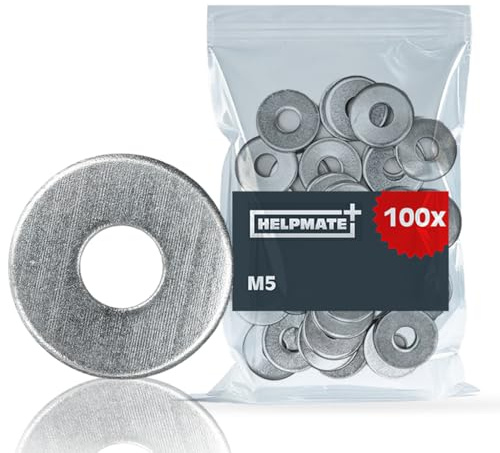 HELPMATE – Rondelles M5 DIN 9021 – Acier électrozingué – 100 pièces – Rondelles de carrosserie pour l'intérieur | Protection contre la corrosion - Rondelles de carrosserie pour l'intérieur et l'extérieur