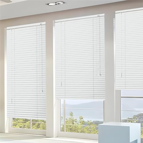 Alu-Jalousie, 25mm Lamellen Aluminium Horizontal Jalousien, Sichtschutz, Lichtschutz, Blendschutz, Wand- und Deckenmontage, 30 50 55 70 75 80 100 120 145 160cm(Weiß)