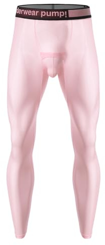 ranrann Herren Leggings Sexy Transparent Lange Unterhose Strumpfhose mit Beutel Skinny Tights Stretch Männer Sportunterwäsche Rosa M