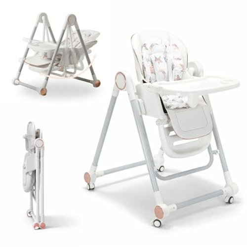 BATHBY Trona Evolutiva 3 en 1 – Plegable y Portátil, con Altura, Reposapiés, Respaldo y Bandeja todo Ajustables, 8 Niveles de Regulación y Sistema de Seguridad, Hasta 6 Años (Blanco)