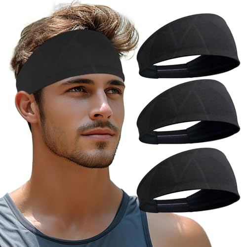 Sport Stirnbänd fur Herren und Damen - Double Sided Dünn Dehnbare rutschfest Haarband, Atmungsaktiv Schweißband Stirn für Fitness, Laufen, Radfahren, Wandern(3 Pack)