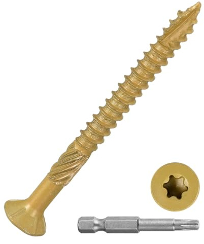 DTGN 120Pack #9x2 Deck Wood Screws kit Carbon Steel Tan | Wood Screws Epoxy-Coated Decking Screws W/ T25 Torx Star Drive Bit,Good for Decks,Fences,Frames,Farms,Outdoor Furniture