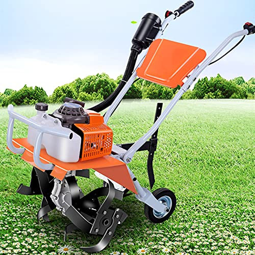 FLNOZAMZ Leistungsstarke Benzin-Deichsel mit 3 Scherköpfen, Garten-Benzin-Rotavator-Grubber, Arbeitsbreite 40 cm, Bodenbearbeitungstiefe (15-30 cm), 68 CCM Micro-Till-Aufreißer