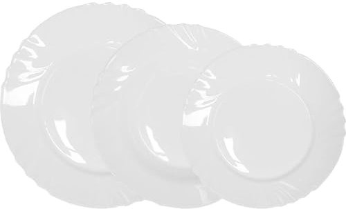 La Mediterránea Vajilla Completa 12 Piezas de Vidrio Templado, Incluye 4 Platos Llanos de (25.3 cm), 4 Platos Hondos de (23 cm) y 4 Platos de Postre de (20.5 cm), Colección Everett