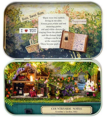Hölzerne Mini -Puppenhauszubehör, handgefertigtes Mini -Eisen -Box -Theatermodell (Pastoral Notes)
