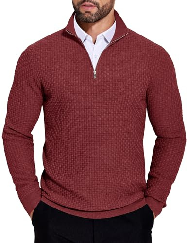 COOFANDY Men's Jumpers Quarter Zip Knitted Turtleneck Sweater Long Sleeved Mock Neck Pullover Warm Stand Collar Winterpullover