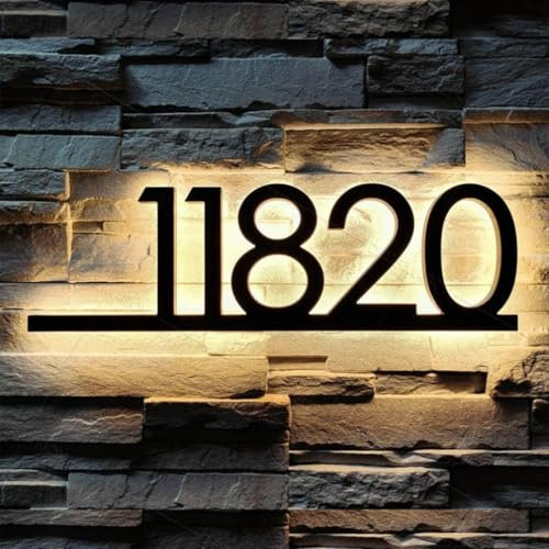 Letrero de número de dirección iluminado personalizado, número de casa retroiluminado con LED, letreros de dirección retroiluminados LED para casas (dorado-1)
