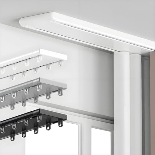 Double Ceiling Curtain Track 1m-6m Heavy Duty Aluminum Curtain Slider With Hook, Heavy Duty Double Curtain Rod For Bedroom, Living Room, Window, Hotel(White,1.0m/3.3ft)