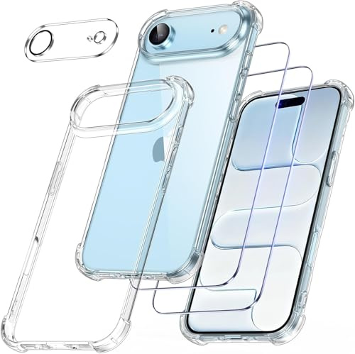 FLLAO 4 in 1 Phone Case Compatible with iPhone Air Case with 2 Screen Protector and 1 Camera Lens Protector, Slim Soft TPU Shockproof Anti-Scratch iPhone Air Phone Case Silicone Clear
