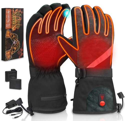 Heated Gloves Camouflage, 7.4V 3200mAh Rechargeable Heated Gloves for Men Women, Waterproof Touchscreen Electric Heating Gloves for Cold Weather Motorcycle Skiing Snowboarding Hiking Hunting Gifts