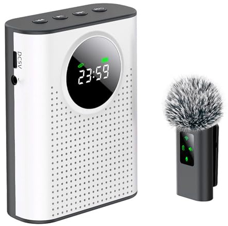 Vikye Amplificador de Voz Inalámbrico con Micrófono Magnético Lavalier, Altavoz Portátil con Pantalla Digital LED para Maestros, Aula, Reuniones, Guías Turísticos