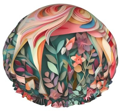 TYUMH Rosa Papierschnitt Einhorn bedruckte Duschhaube, leicht, elastisch, tragbar, geeignet zum Baden und Haarpflege