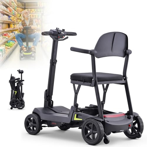 HZWJD Mobilitätsroller 4 Räder Faltbar Leicht Für Erwachsene,E-Roller Betriebener Rollstuhl,Einschließlich 2 24V 6.6Ah Li-Ion Batterien Und Ladegerät,Für Reise Erwachsene Ältere 6.6 Ah