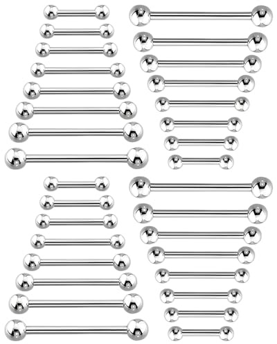 HUVZOR 32Pcs quirúrgico pezón Piercing Lengua Bar Set,Piercing Pezón Lengua Anillos 14G Acero Inoxidable Recto Barbells Piercing Joyas,Piercing pezon,Piercing Lengua,Piercing Oreja
