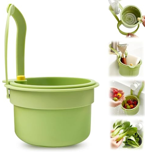 AEMCHDM Sieb für Spülbecken, 17.7 cm x 8.5 cm x 6 cm Grün Druckknopf Multifunctional Siebkorb Spüle, Sieb für Spülbecken Hängend, Abnehmbar Siebkorb Abtropfsieb, für Waschen y Organizer in Küche