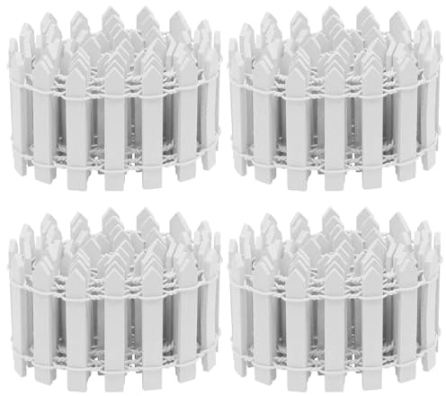 Verkelly 4 Pack Miniature Fairy Garden Fence, Decorative Wood Picket Fence Mini Garden Ornament, Small Fence for Dollhouse Home Garden Plant Pot(White)