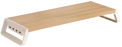Skrivbordsstativ för bildskärm – USB bambuorganisatör, datorstativ, arbetsstationsutrustning, skrivbordsförvaringslösning | Bambu Wood Monitor Riser med 4 USB-portar